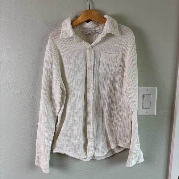 Janie and Jack Boys Gauze Button-Down Shirt White Cotton Long Sleeve Size 10 - Picture 1 of 8